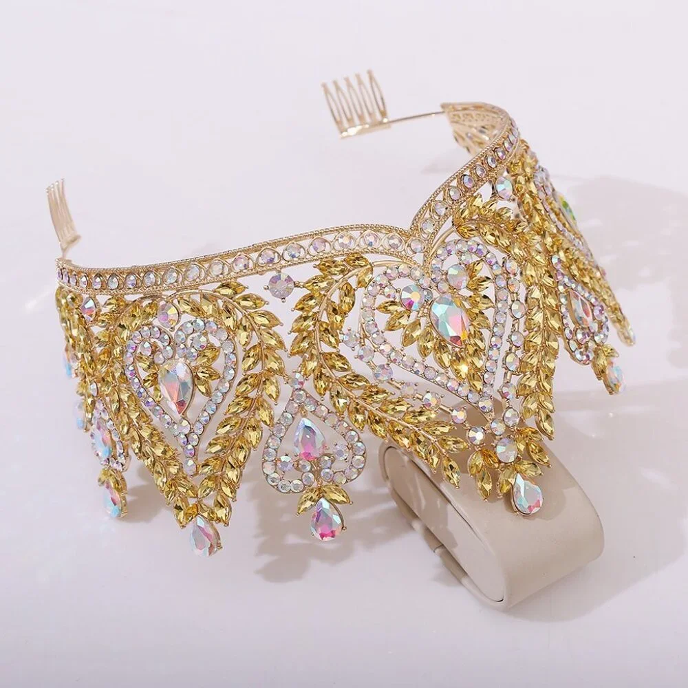 Queen of Spades, Gold Spade Crown, Champagne Crystal Crown, Prom Crown, XL Size - Picture 4 of 5